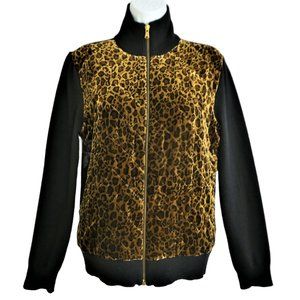 Ralph Lauren Bomber Jacket VeLVeT Quilted Animal Cheetah Zip Front Mock Neck L